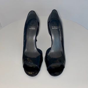 Stuart Weitzman Black Patent Leather Open Peep Toe